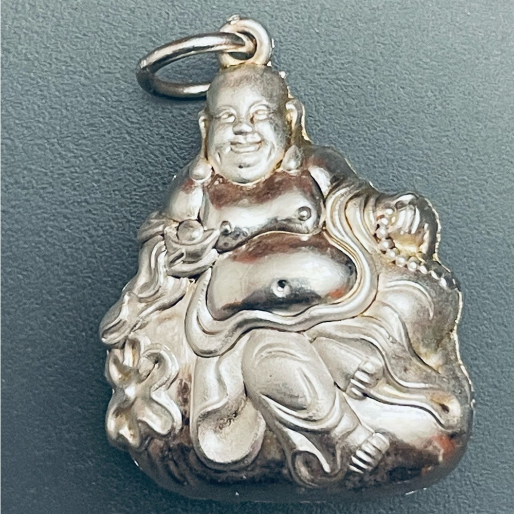 Buddha Pendant 925 Sterling Silver Blessing Luck Prosperity Charm vintage - Gift